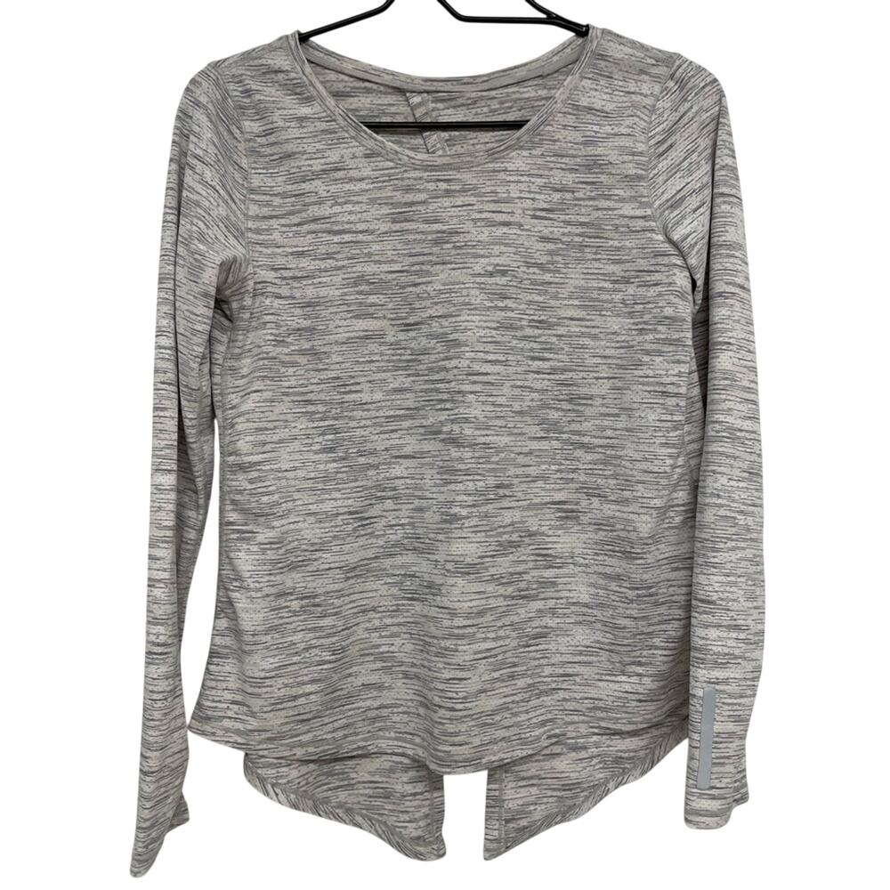 Zyia Active Grey Heathered Long Sleeve Open Back Blouse Womens S Gorpcore Gym